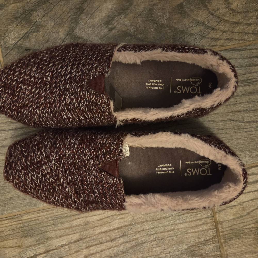 TOMS Maroon Knit Slip-Ons with Plush Lining
